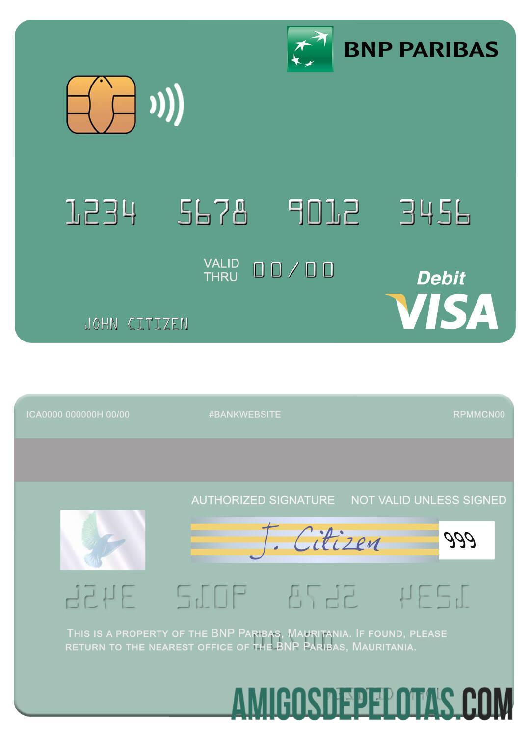 Mauritania BNP Paribas Visa Debit Card example